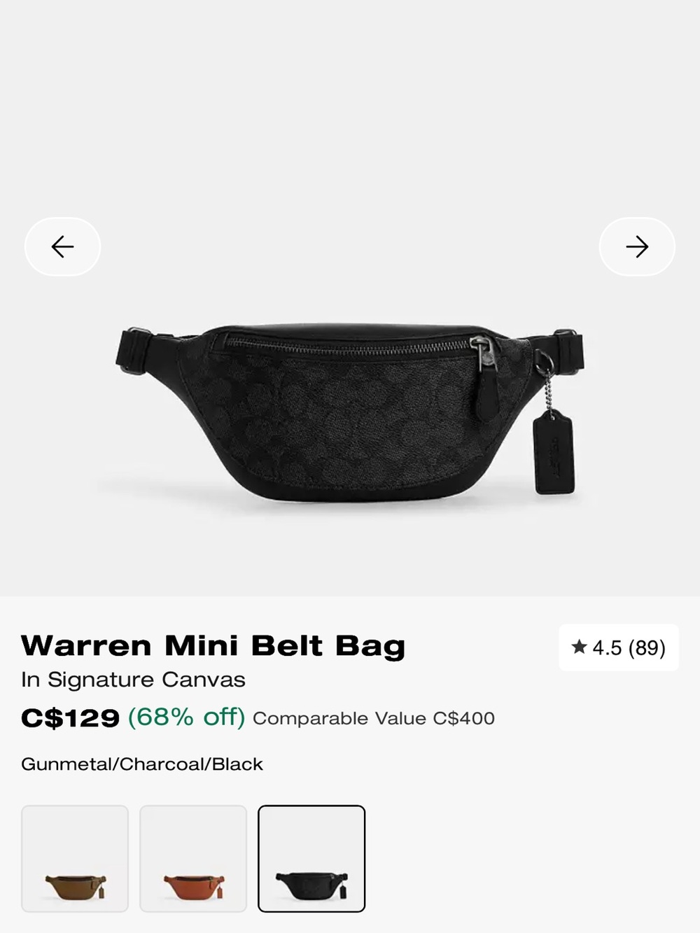 Coach Signature Warren Mini Belt Bag in Black